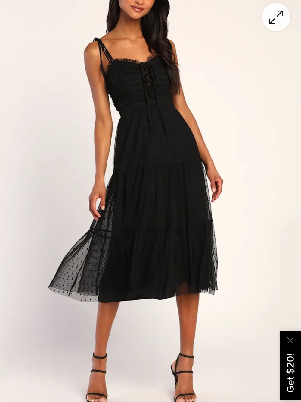 Lulus Always Sweet Black Swiss Dot Tie-Strap Lace-Up Midi Dress Size Small Med